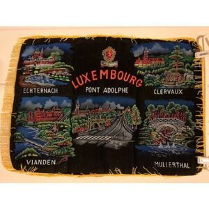 LUXEMBOURG SOUVENIR VELVET PRINTED FRINGED PILLOW COVER